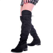 Over-The-Knee Riding Boot In Stretch Suede, College Style, Country Style, With Laces, For Winter. - Black - View 2