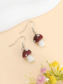 1 Pair Realistic 3D Cute Mushroom Earrings, Cartoon Design For Everyday Wear - Multicolor - View 4