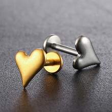 1pc ASTM F136 Titanium 16/18G Asymmetric Heart-Shaped Cartilage Tragus Labret Lip Stud Earring Helix Conch Flat Back Threadless/ Internal Thread Stud Piercing Jewelry For Women Men - Heart-shaped - View 8