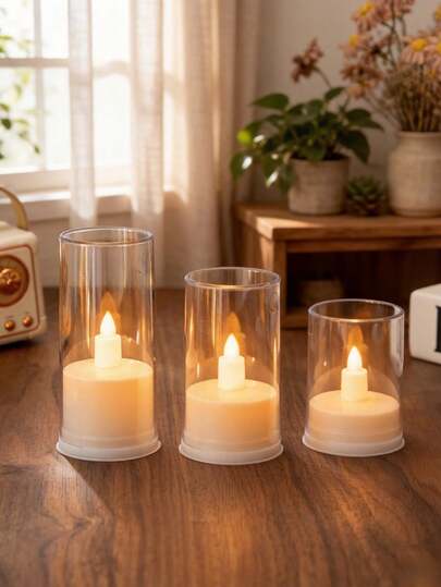 Set de 3 velas electrónicas, velas falsas para propuestas, luces de ambiente, decoración de velas electrónicas LED, música de velas, adecuadas para bodas, San Valentín, Halloween, Acción de Gracias, decoración navideña, fiestas de cumpleaños, reuniones con amigos, decoración de escritorio, luz nocturna