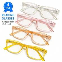 (4-Pack Mixed Styles)  Ultra-Lightweight Women's Reading Glasses Features Stylish, Colored Frames And Clear Lenses. Its Fashionable Design And Clear Vision (Prescription +1.0 To +4.0) Meet The Needs Of Different Degrees Of Presbyopia, Adding A Touch Of Color To Autumn And Winter Outfits. It Helps People With Presbyopia Read Clearly And See Objects Up Close. The Multiple-Pair Design Makes It Convenient For Use In Various Settings Such As Home And Office.US Stock - 彩色 - 查看 1
