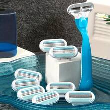 Precision Women's Hair Removal Kit:  & Painless Manual Tool, 4 Interchangeable Blades, 3-Layer Stainless Steel, Non-Slip Ergonomic Handle For Effortless Grooming - Blue - 查看 9