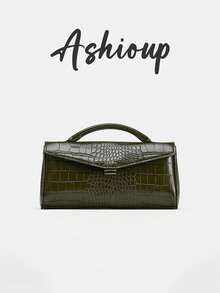 Women's Crocodile Embossed Handbag, Shoulder Bag And Crossbody Bag, Crocodile Leather Tote Bag, Hobo Bag, Tote Bag, Crocodile Embossed Baguette Bag - Dark Green - View 1