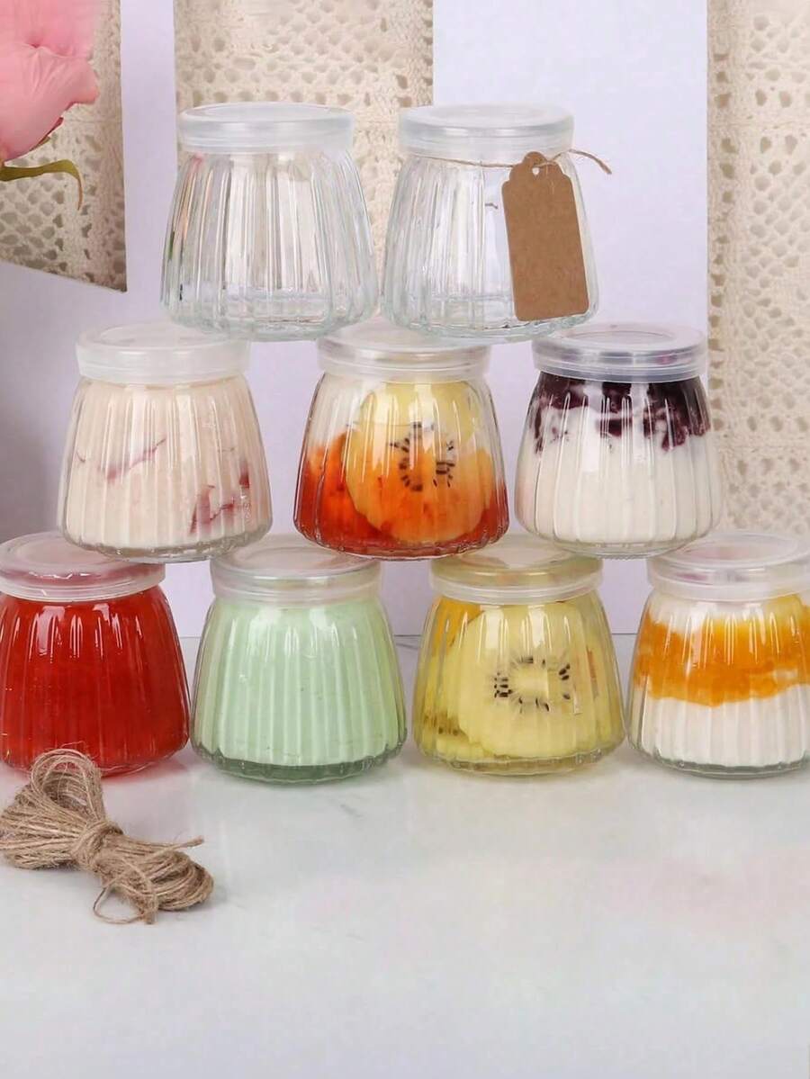 1/2/4pcs Transparent Glass Mini Pudding Jars With Lids, Suitable For Yogurt, Jam, Honey, Pudding Etc. Ideal For Making Refreshing Puddings In Summer, Portable And Easy To Use, Good Sealing, Dishwasher , Reusable - View 1