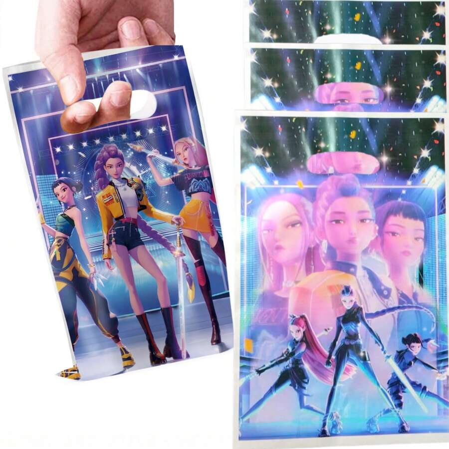 10个装韩流派对礼品袋 - 韩流派对糖果礼品袋、韩流派对珍珠膜礼品袋、可爱耐用的生日派对庆祝礼品袋（韩流粉丝适用），款式随机 - 彩色 - 查看 1