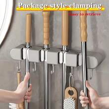 Wall-Mounted Mop And Broom Holder | No-Drill Adhesive Storage Box For Bathrooms | Heavy-Duty Plastic With Flexible Silicone Clips | Multi-Hook Design For Home Cleaning Tools | Space-Saving, Easy To Install, Bathroom Organizer And Storage - Multicolor - View 8