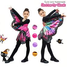 Conjunto de Fantasia de Asas de Borboleta para Meninas, Xale e Saia de Borboleta Vibrante, Roupa de Halloween para Menina, Capa e Vestido com Estampa de Borboleta, Presente de Natal, Feriado, Aniversário, Brinquedo de Interpretação de Papéis, Festa, Apresentação no Palco, Fantasia de Halloween - Multicolorido - Visão 3