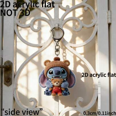 2D Flat Disney Stitch Keychain Versatile For Bags/Keys/Car Door Decoration Healing-Style Personal Accessory Commuter-Friendly Small Item Gift For Best Friend Or Girlfriend On Birthday Practical 2-In-1 Decoration Unique And Not Easily Daily Travel Highlight Whether Hung On A Backpack To Enhance The Vibe Or Used As A Keychain For Convenient Storage