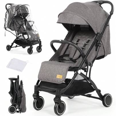 Baby Stroller, Lightweight Compact Foldable Baby Pushchair With Rain Cover, Mosquito Net, Five-Point Harness, Adjustable Seat, Travel Buggy Pram From Birth 0-3 Years