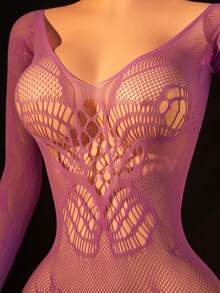 1 bộ đồ lót gợi cảm dành cho nữ, áo liền thân lưới, quần tất ren jacquard, trang phục vũ công gợi cảm cho câu lạc bộ. - Màu tím - Xem 3