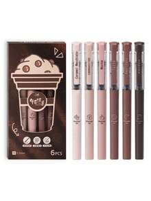 6pcs Coffee Themed Quick-Drying Liquid Gel Pens, Smudge-Free Soft Touch Suitable For Note-Taking, Drawing, School & Office Supplies Back To School Season - Coffee Theme - View 9