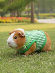 1Set Checkered Bow Leash, Adjustable Chest Strap And Leash Set - Suitable For Rabbits, Ferrets, Lizards, Guinea Pigs, Hamsters And Other Small Animals - Multicolor - View 4