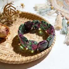 Zhenwei xina Un bracelet bohème en rubis zoisite vert, convenant pour un port quotidien des femmes ou comme cadeau, cadeau d'anniversaire, cadeau de Noël, cadeau de Pâques, cadeau de la Saint-Patrick - Vert 3 - Voir 5
