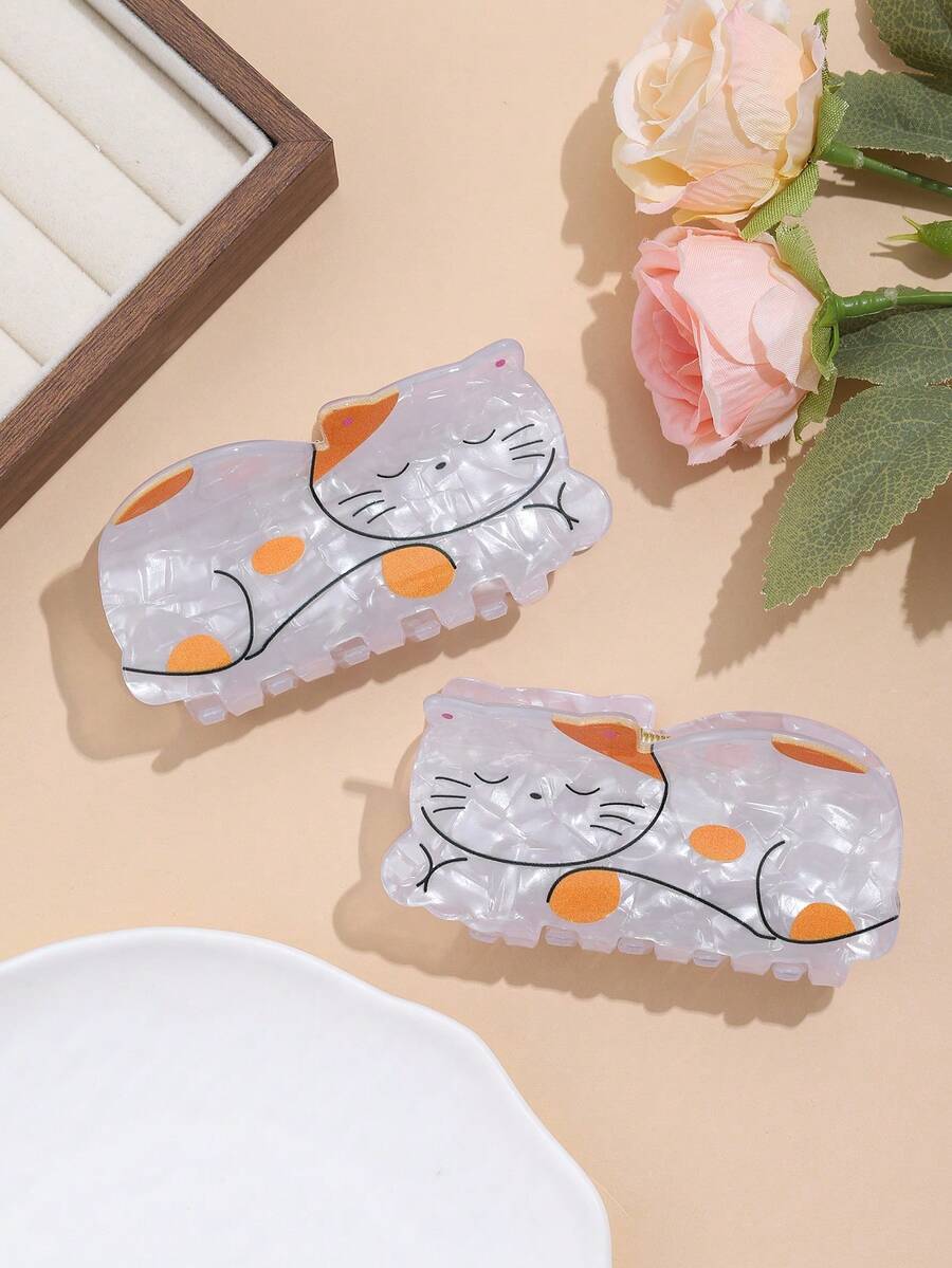 Animal Hair Claw Clips, Acetic Acid Lightweight Mini Fashionable Versatile High-End Elegant Simple Color Hair Accessories Suitable For Daily Outing, Casual, Party, Commuting, Vacation, Hair Bun, Hair Tie, Face Washing, Makeup, Matching Clothing Jaw Clip Hair Clamps Hair Clutch Hair Claw Clip, School Stuff, College Summer Beach Hair Clips - Multicolor - View 1