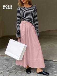 Chân váy maxi nữ màu hồng ROSIE POPHUB kiểu dáng thanh lịch, phù hợp cho công sở, mùa cưới, lễ hội âm nhạc và các buổi đi chơi | Bộ sưu tập mới Xuân, Hè, Đông - Hồng - Xem 6