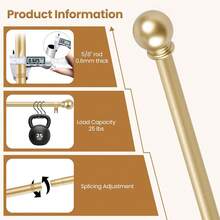 1 Set Suitable For 24-156 Inches, 5/8 Inch Decorative Shower Curtain Rod Set, Gold Splice Single Window Curtain Rod For Bathroom, Bedroom, Living Room, Outdoor Patio, Kitchen, Small Curtain Rod - Golden Sphere - View 7