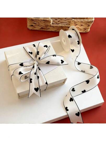 Ruy băng satin hình trái tim màu trắng và đen dài 10 thước, ruy băng cao cấp dùng để gói quà cưới, quà tặng, bánh ngọt, hoa, đồ thủ công DIY, nơ, trang trí tiệc, phụ kiện đa năng, vật dụng cần thiết chất lượng cao cho các dịp lễ hội.