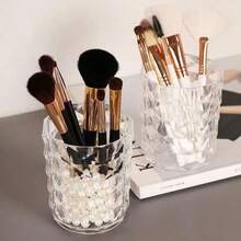 Acrylic Diamond Pattern Makeup Brush Holder, Luxury Desktop Organizer For Bedroom Vanity - Clear - View 7
