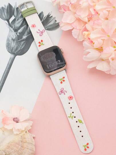 Compatible With Apple Watch Band 1pc Red Cute And Fashionable Handmade Embroidered Bow Cherry Watch Band For Women, Suitable For Apple Watch Series Ultra3/2/1/SE/S10/S9/S11/S8/S7/S6/S5/S4/S3/S2/S1, Suitable Compatible With Apple Smartwatch Accessories, For Apple Watch Band 38mm/40mm/41mm/42mm/44mm/45mm/46mm/49mm, A Gift For Adult Women For St. Patrick's Day, Parties, Beach Activities, And Travel.