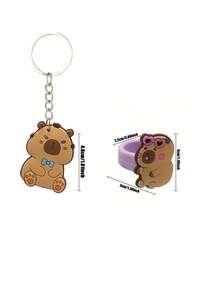 12pcs Cartoon Capybara Silicone Keychains, Suitable For Children's Birthday Party, School Rewards, Piñata Filler, Gift Bags - Multicolor - View 3