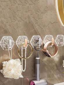 1/4pcs Gold/Silver Glacier Pattern Acrylic Adhesive Hooks, Heavy Duty Wall Mounted Hooks For Bathroom, Kitchen Towel Racks And Tool Organizers - View 5