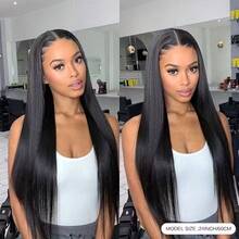 200% Super High Density 13x4 HD Bone Straight Lace Front Wig, 28/30/32 Inch, Natural Swiss Lace Front Pre-Plucked Transparent Lace, Fashion #Black 1B# Mixed Human Hair Blend Wig With Baby Hair, Heat Resistant Fiber For Women - Natural & Black - View 9
