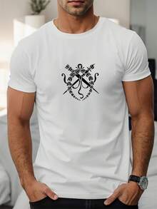 Camiseta de manga corta con cuello redondo y estampado de caña para hombre, estilo casual de verano - Blanco - Ver 2