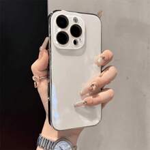 Summer Solid Color Macaron Glass Naked Machine Texture Straight Edge With Lens Film Iphone16 ProMax Phone Case, Compatible With IPhone13 New Iphone14 Pro Iphone16 Minimalist Iphone15 ProMax Full Coverage Iphone15 Protective Cover Applicable To Iphone17 ProMax/17 Pro/17air Phone Case Protective Case Unisex Creative Phone Case - Hồng hoa hồng - Xem 2