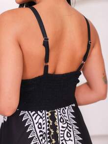 Long  Dress With Printed Hem. - Black - View 8