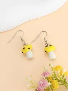 1 Pair Realistic 3D Cute Mushroom Earrings, Cartoon Design For Everyday Wear - Multicolor - View 8