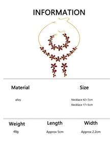 4pcs/Set Wine Red Festive Floral Bracelet, Earrings, Necklace Set, Fashionable Exquisite High-End Unique Elegant Set, Chain Necklace, Elegant Resort Style Floral Bracelet - Burgundy - View 6