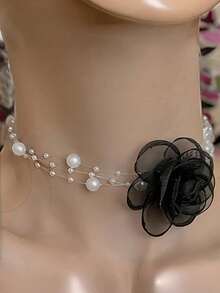 Fashion Girls Jewelry Gift 1pc Elegant Camellia Flower Pearl Delicate Floral Choker Necklace - Flower - View 10