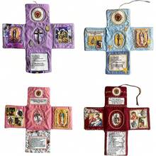 Handcrafted Pocket Devotional Faith Edition Cross-Shaped Fabric Pouch Sewing Pocket Devotional With Cross Saint Images Prayers - Multicolor - View 2