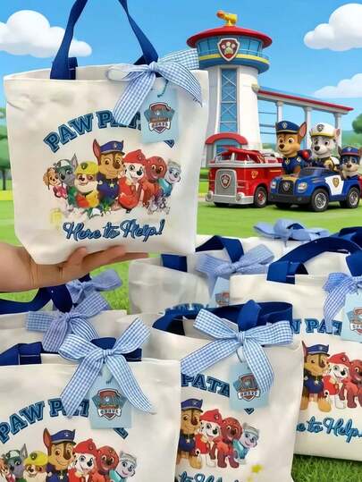 Paw Patrol حقيبة قماشية قابلة لإعادة الاستخدام ذات تصميم شخصيات باترول الجرو، هدية عيد ميلاد، هدية عودة إلى المدرسة، هدية نهاية الفصل، روبل، تشيس، روكي، زوما، سكاي، إيفرست، تراكر، توك، إيلا، ريكس، وايلدكات، ليبرتي. حقيبة قماشية أنيقة للطلاب في الفصل الدراسي