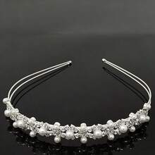 1pc Women's Pearl & Crystal Headpiece, Sparkling Bridal Guest Headpiece With Welded Claw Chain Design, Suitable For Wedding Ceremonies And Special Occasions - Silver - View 6