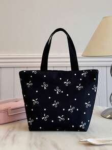 便携式保温午餐包；加厚可爱水果图案学生午餐包；蝴蝶结波点印花午餐包 - 黑色 - 查看 11