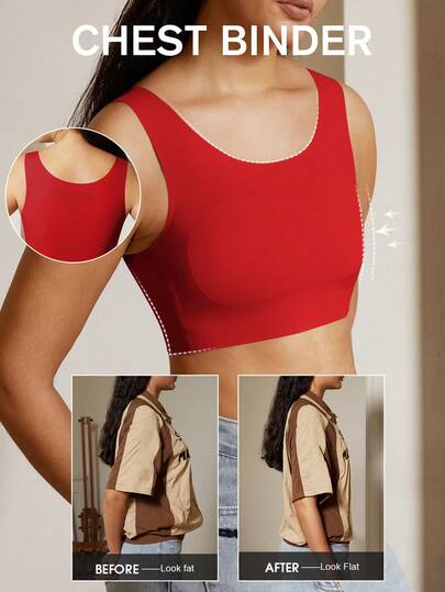 1pc Women's Chest Binding Wrap, Seamless Microshaping Camisole Undershirt, Suitable For Transgender Individuals, Adjustable To Minimize Chest Appearance, Shapewear Shapewear Top Top