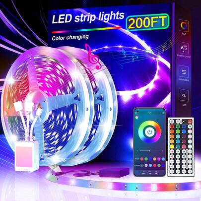 GUPUP 200ft LED Strip Lights RGB For Bedroom Desk Room Decor, 24 Keys Remote Control, 24V Power Supply, Perfect Birthday Gift