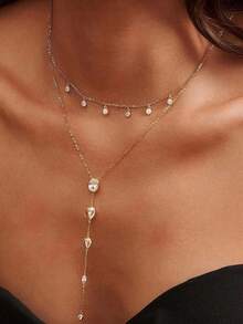 1pc Multi-Layer Crystal Rhinestone Teardrop Necklace, Elegant European And American Style Choker Necklace, Wedding Accessory - Water Drop - View 1