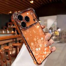 樱花图案 1 件装 简约樱花电镀四角防摔 TPU 手机壳，兼容苹果 17 Pro Max、16 Pro Max、16 Pro、16、16 Plus、11、15 Pro Max、14 Pro Max、三星 Galaxy、荣耀、X7B、X8B、S24、S24U、23U、A55、A54、A13、A14 国际版，非国内版 - 橘色 - 查看 3