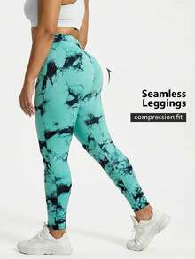 Quần legging yoga cỡ lớn dành cho nữ 1XL-5XL, quần tập thể dục co giãn, không đường may, cạp cao, ôm bụng. - Màu xanh Bạc hà - Xem 3