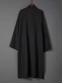 Coupe-vent ample et polyvalent de mi-longueur en couleur unie, style inspiré du Hanfu chinois, léger, pour la plage et la piscine en été, noir printemps - Noir - Voir 2