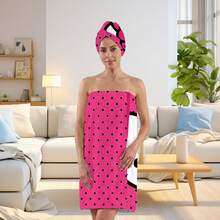 SANRIO Hello Kitty Bath Wrap Set For Women - 2 Pcs Wearable Shower Towel Skirt With Hair Drying Cap, Soft Absorbent Microfiber Spa Body Wrap With Adjustable Snap Buttons - Ideal Spring Summer Loungewear, Easter & Mother's Day Gift - Màu 8 - Xem 5