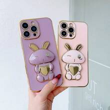 可爱心形眨眼兔电镀防震折叠支架手机壳，兼容三星 Galaxy S26-S20、A02S-A07、A11-A17/A20-A70，兼容 Note 7/8/9/10/11/12/13/14/15/A5/A3/A2/A1/9/10/12/13C/14C/15C，荣耀 MAGIC 5/6/7 LITE，HW，Reno - 粉色 - 查看 8