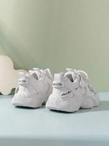 1双春秋季时尚厚底运动鞋，透气网面跑步鞋，男女童款 - 白色 - 查看 5