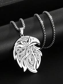 1件新款不锈钢凯尔特结鹰头乌鸦吊坠项链，男士朋克嘻哈摇滚时尚饰品礼品 - 時尚 - 查看 5
