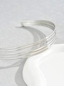 1 pieza Collar gargantilla de alambre de metal multicapa hecho a mano (Tamaño ajustable) - Plateado - Ver 4