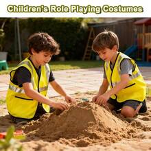 Children's Engineer Role Play Costume Vest, Multi-Person Pretend Play Costume Prop, Costume Includes Two Pockets, Suitable For Holiday Gatherings, Boys' Ideal Dress-Up Costume, Halloween Costume, Unisex, Great As Children's Birthday Gift, Holiday Gift, Halloween Gift, Surprise Gift, Party Gift, Christmas Gift - Yellow - View 5