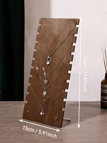 1pc Wooden Necklace Display Stand, Home/Booth Jewelry Organizer Hanging Rack, Creative Trapezoid Jewelry Holder - Multicolor - View 3