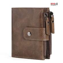Unisex Vintage PU Leather RFID Blocking Multifunctional Card Holder Trifold Wallet With Snap Button And Zipper Coin Purse - Multicolor - View 11